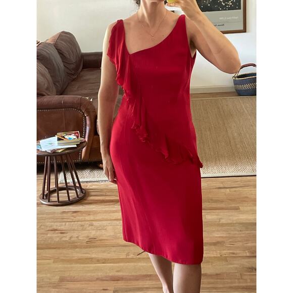 Armani Vintage Y2K Chiffon Asymmetrical Ruffle Sheath Dress - Picture 1 of 6